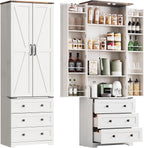 72'' Tall Kitchen Pantry Cabinet, Freestanding Tall Cupboard Storage Cabinet with 2 Barn Doors & 3 Drawers, Adjustable Shelves, Large Farmhouse Pantries for Living Room, Dining Room