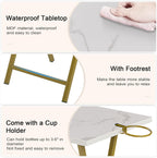 VECELO Folding TV Tray for Eating Set of 2, Portable Dinner/Snack Table with Cup Holder for Couch, Living Room and Small Space, Gold
