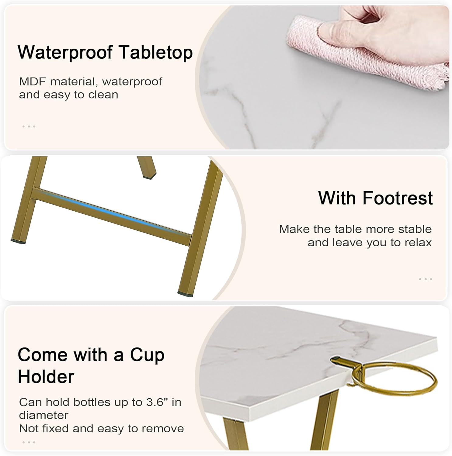 VECELO Folding TV Tray for Eating Set of 2, Portable Dinner/Snack Table with Cup Holder for Couch, Living Room and Small Space, Gold