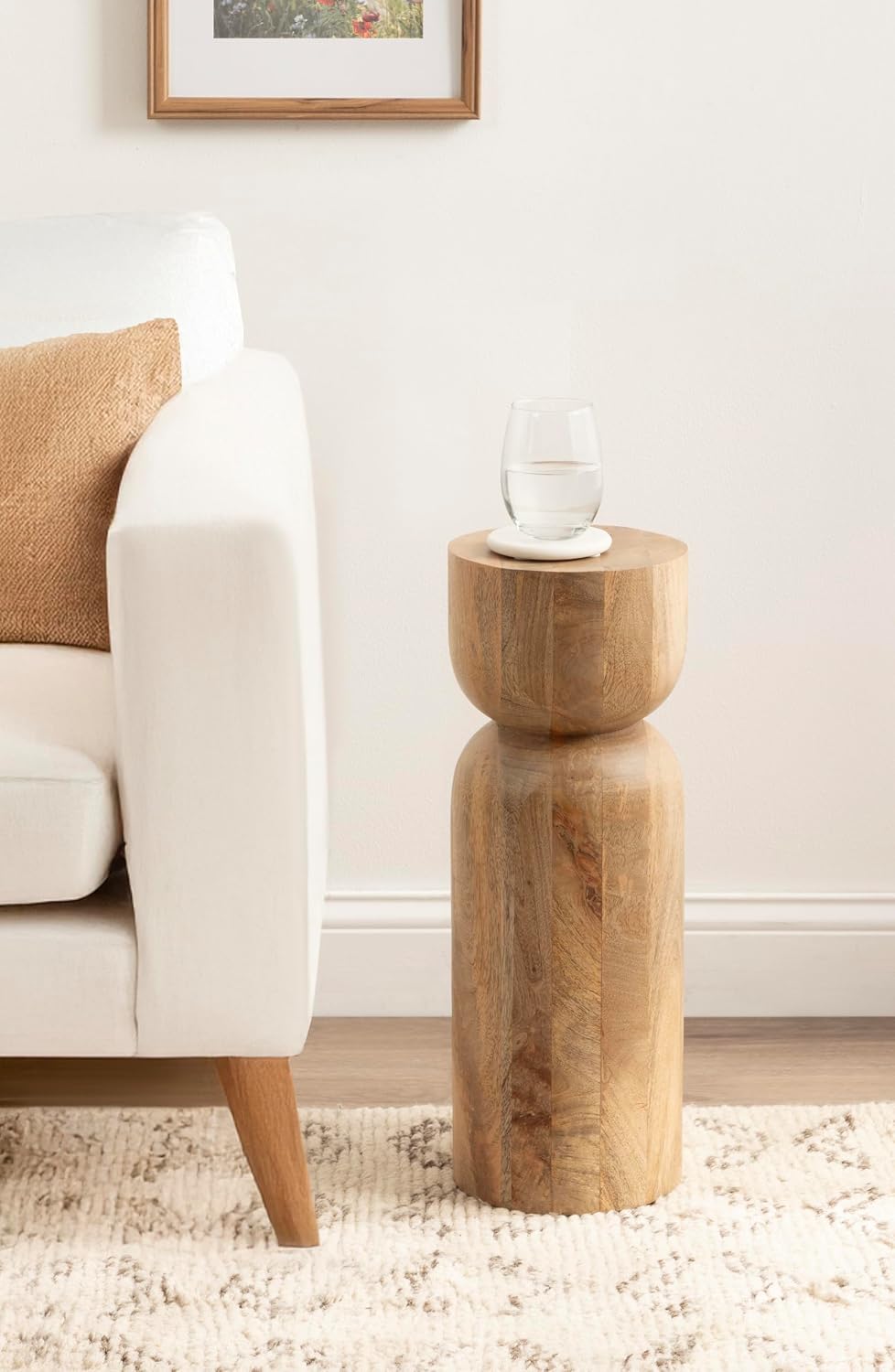 Kate and Laurel Teo Transitional Mango Wood Drink Table, 8 x 8 x 22, Natural Wood, Modern Sculptural Bedroom Nightstand with Unique Pedestal Table Design for Use as Indoor Plant Stand