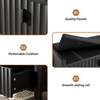 Furniway Black Fluted Shoe Bench with 2 Drawers, Entryway Storage Bench with Thick Padded Cushion Seat, Open Bottom Shoe Storage Shelf for Hallway, Living Room, Bedroom, 47.2" W