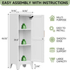 46" Tall Metal Pantry Cabinet, Kitchen Pantry Storage Cabinets with 1 Door and 2 Adjustable Shelves, Small Bathroom Cabinet,Cupboard for Kitchen, Dining Room- Assembly Required/White