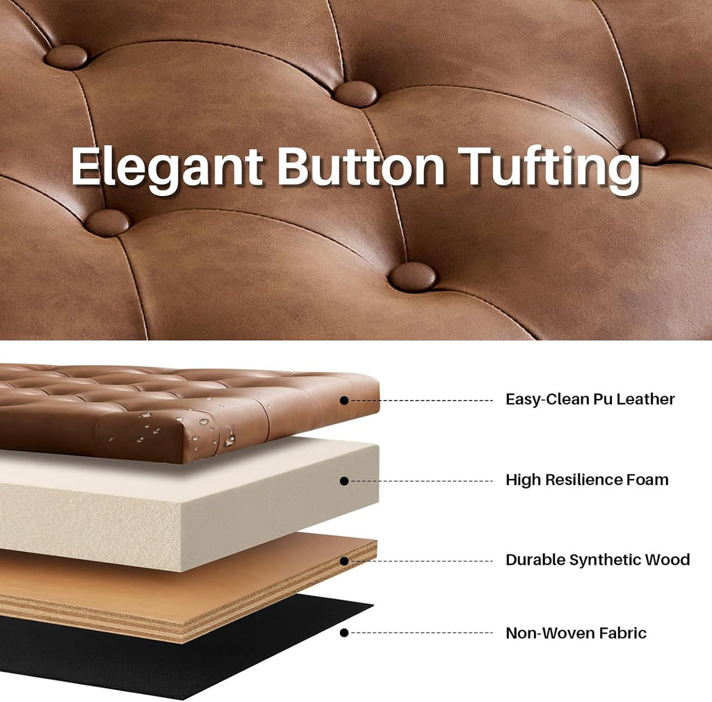 63.78" Inch Storage Bench for Bedroom Faux Leather End of Bed Bench with Storage Upholstered Ottoman Foot Rest with Rolled Arms for Bedroom Living Room Holds Up to 700 Lb Brown