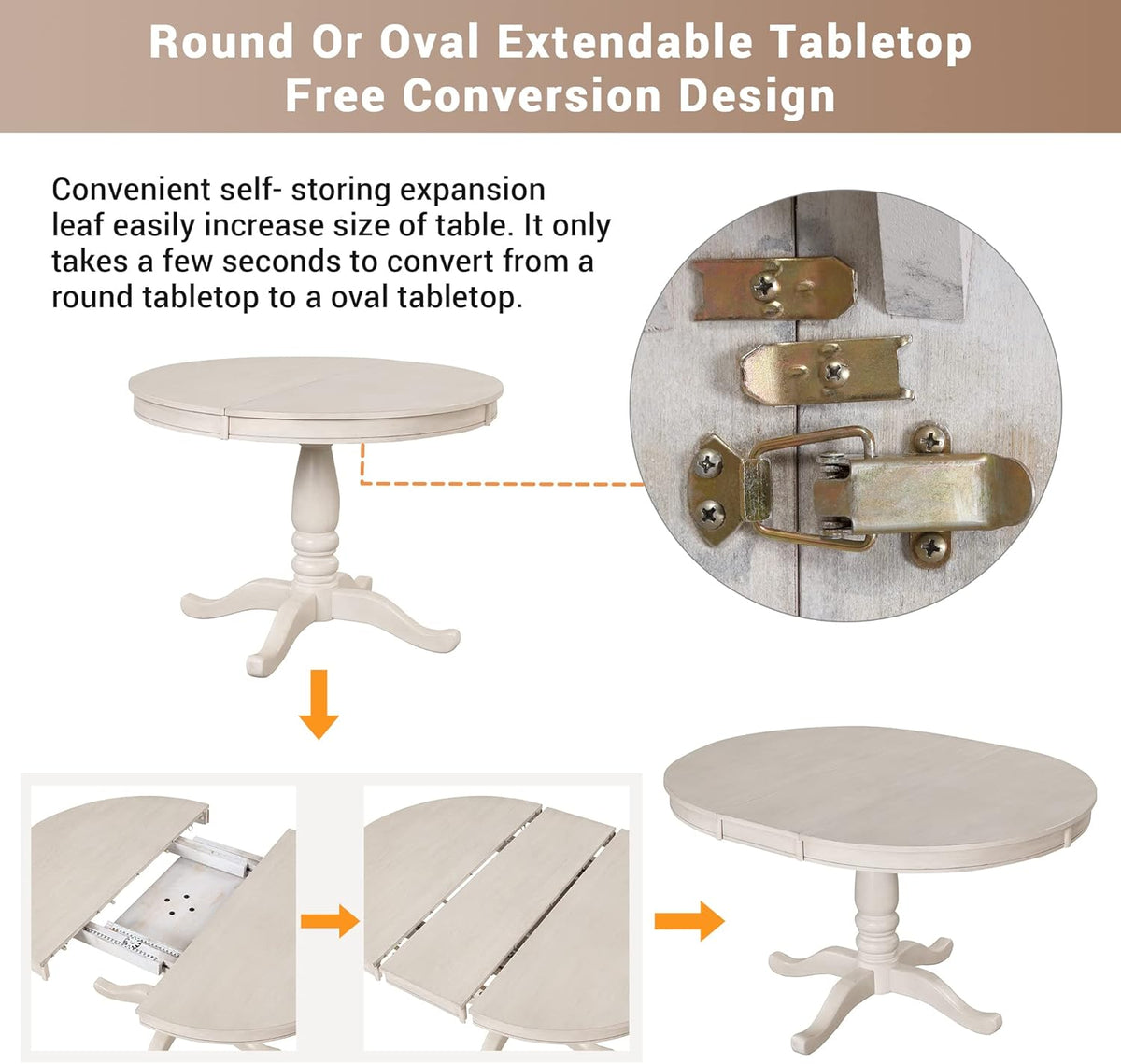 Extendable Dining Table Set for 4, 5 Piece Kitchen Table and Chairs Set, 4 X-Back Solid Wood Dining ChairSet, Industrial Oval Round Dining Table for Small Space, Apartment, French Country White