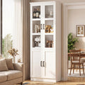 Unikito 79.7" Tall Kitchen Pantry Storage Cabinet, Freestanding Kitchen Hutch Cabinet with Tempered Glass Doors, Modern Display Bookcase with Adjustable Shelves for Living Room, Dining Room, White