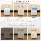 HWB LED Nightstand Set of 2 with Gun Drawer: Bedside Table with Charging Station for Bedroom Furniture – Farmhouse Night Stand with 3 Colors Smart Human Sensor Lights for Living Room End Table, White