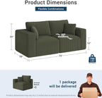 Modular Loveseat Couch Cloud Couches for Living Room - 79" Sofa - No Assembly Required, Cozy Corduroy Convertible Full Sponge Compression Sofas for House, Apartment(Green)