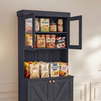 71" Black Farmhouse Kitchen Pantry Cabinet Set of 4— Freestanding Coffee Bar with Glass Doors or Drawers, Microwave Stand, Large Storage Hutch with Adjustable Shelves for Kitchen, Living Room
