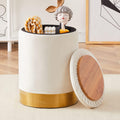 Velvet Storage Ottoman Multipurpose Footrest Stool with Metal Base Modern Round Vanity Stool Chair Ottoman Foot Stools Support 300 lbs Padded Seat for Living Room (Cream (Velvet))