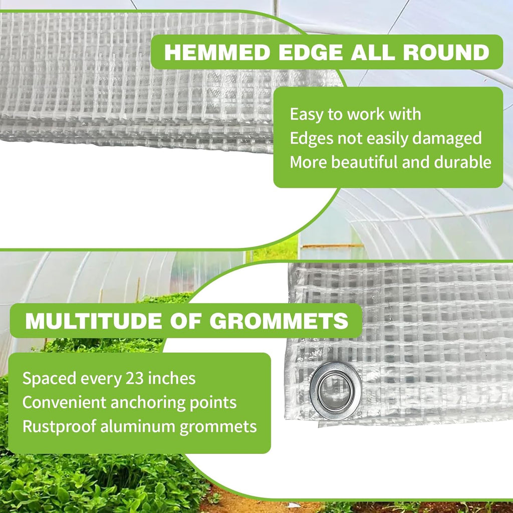 25Ft x 35Ft Clear Greenhouse Plastic Covering, 16Mil Thickness Heavy Duty Clear tarp for Chicken coop, Greenhouse Plastic sheeting with Hemmed Edges & preinstalled Grommets.