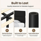 GRUSIGN King Size Platform Bed Frame with Velvet Headboard, Adjustable Height Wooden Slats Support, Upholstered Mattress Foundation, Fits Mattress or Mattress with Box Spring, Easy Assembly, Black