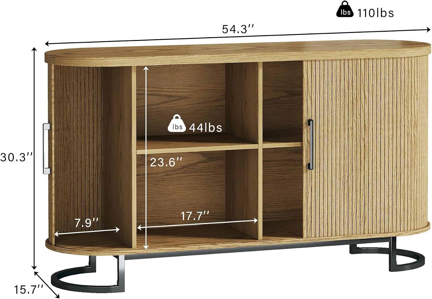 HUAHUU Sideboard Buffet Cabinet with Storage, 54.3" Fluted Tambour, Adjustable Shelves, Mid Century Modern Console for Living Room Kitchen