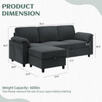 Vongrasig 79" Convertible Sectional Couches Sofa with Storage Ottoman, 3 Seat L Shaped Couch with Side Storage Pockage, Small Couches for Living Room, Apartment and Small Space, Grey