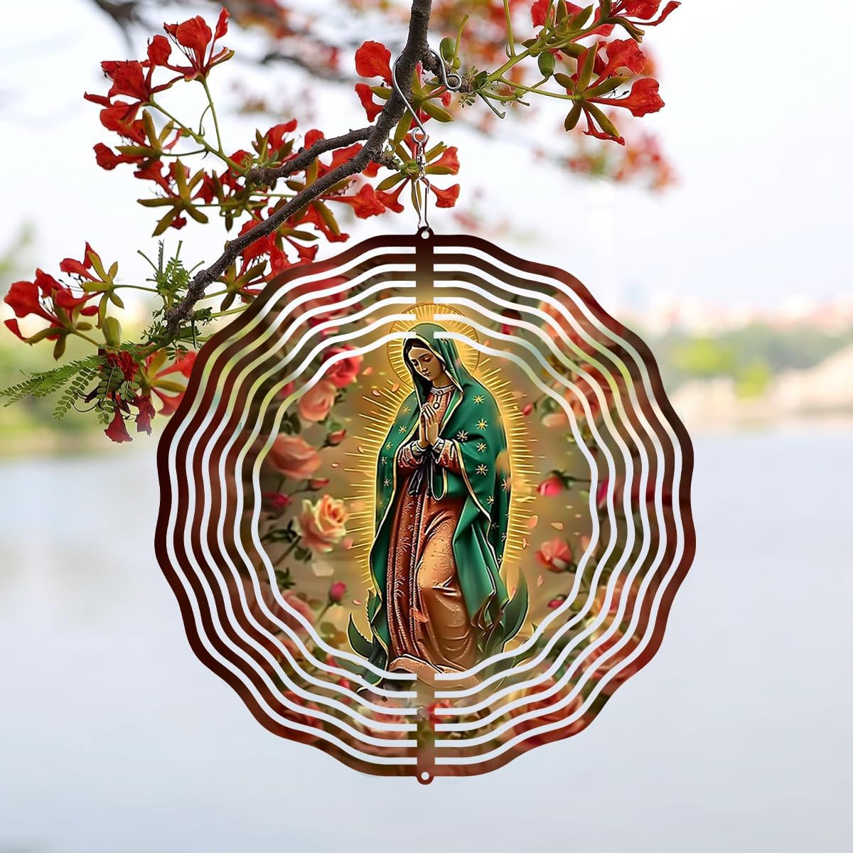 Virgin Mary Prayer Wind Spinner, Metal Wind Spinners Outdoor Indoor, Virgin Mary Hanging Garden Decor for Outside, Stainless Wind Spinners for Yard and Garden 10 inch 3D (25.76X25 CM)