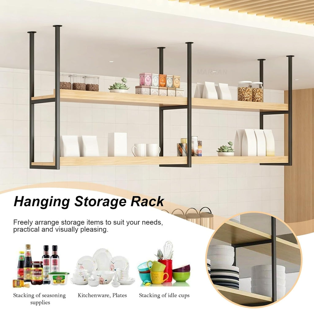 Wine Rack Ceiling Mounted Bottle Shelf Goblet Storage, Solid Wood Wine Storage Shelf Multi-Function Display Rack for Home Bar Restaurant Kitchen