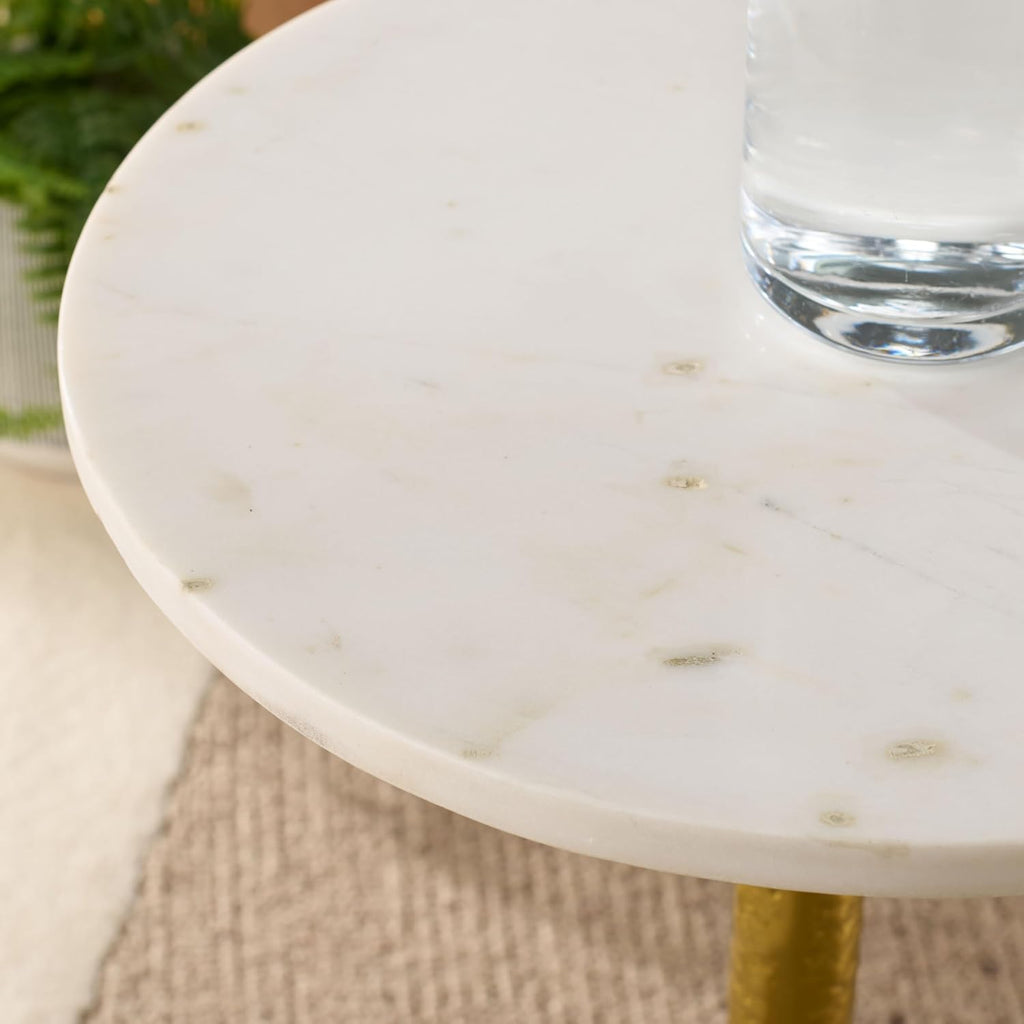 SAFAVIEH Home Collection - Avanni Accent Side Table, Ivory Round Top & Gold Metal Base (ACC5510A)