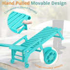 LUE BONA Lounge Chair Outdoor Set of 2, HDPS Chaise Lounge Outdoor with Wheels, 5 Positions Adjustable Pool Lounger Chairs for Outside, Patio, Aruba Blue