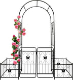 Metal Garden Arbor Arch with Gate and Plant Box, 86.6" H Garden Trellis for Outdoor Climbing Plants Garden Butterfly Decoration Support Roses Vines (Black Butterfly)
