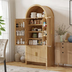 OFIKA 71" Arched Kitchen Pantry Cabinet, Fluted Wood Storage with 3 Shelves | 3 Adjustable Shelves & 6 Door Shelves, Modern Organizer for Kitchen & Bathroom, Natural Wood Finish, Sturdy Fluted Design