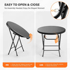 Bonnlo Round Folding Table 32 inch, HDPE Plastic Small Tabletop with Steel Frame Foldable Card Table for Indoor Outdoor Outside Dining, Party and Commercial Event, Black