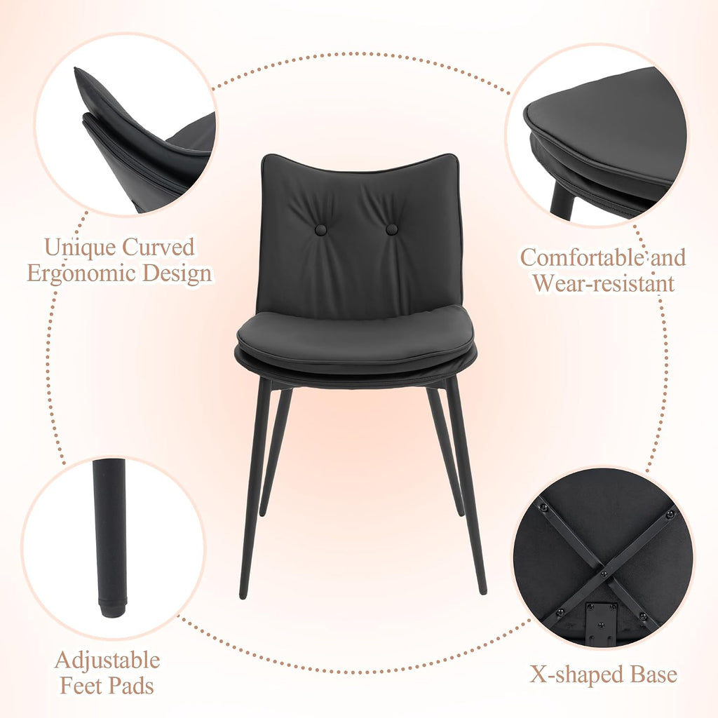 AVAWING Modern Dining Chairs Set of 4, Faux Leather Upholstered Kitchen Chairs with Button Tufted Back and Adjustable Footpads, Armless Accent Chairs for Dining Living Room, Black