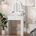 Vanity, Small Vanity Desk with Mirror and Lights, Side Shelf Storage Space, Compact Girls Dressing Table in Bedroom, Modern Round Curved Design, White