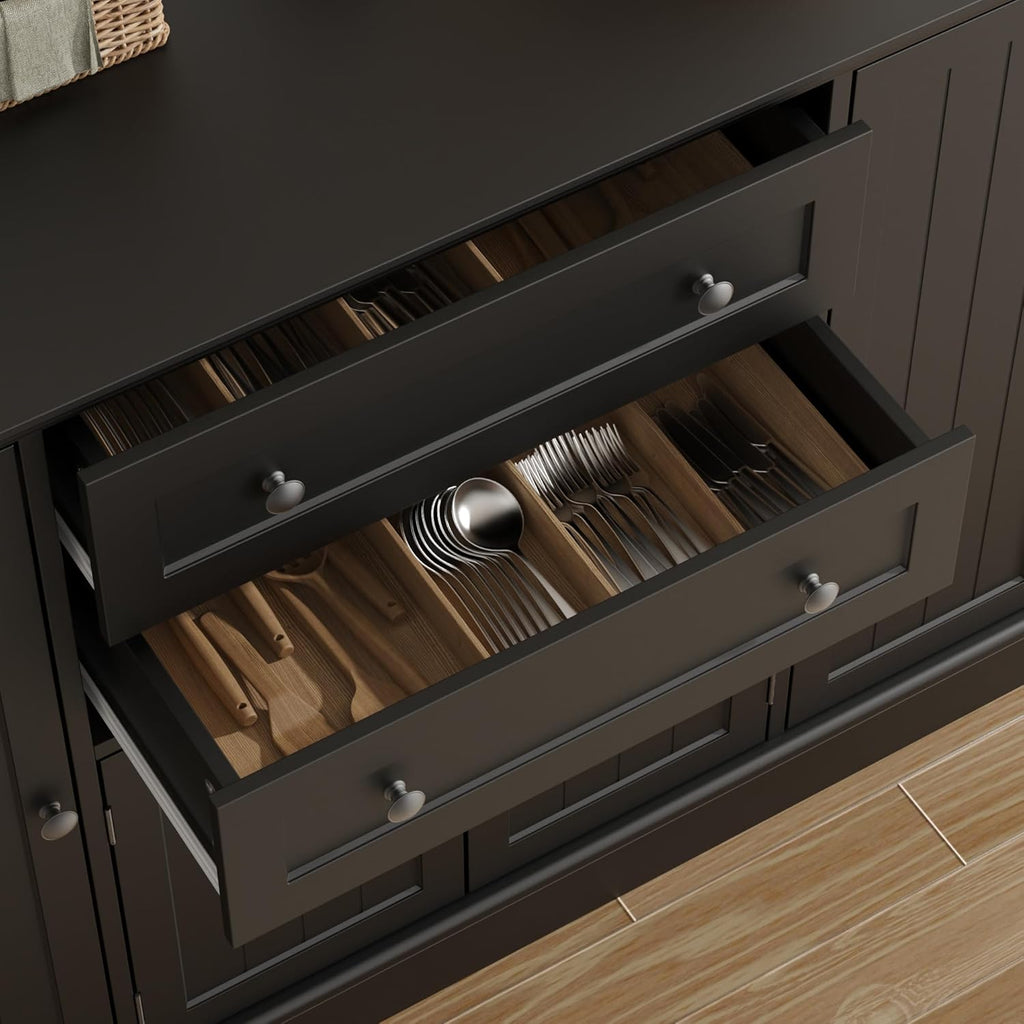 Farmhouse 47" Buffet Cabinet with Storage,Large Sideboard Buffet with Drawers and Adjustable Shelves, Rusitc Coffee Bar Cabinet for Kitchen, Black