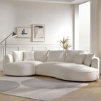 WILLIAMSPACE 124.8" Boucle Curved Sofa Couch, Modern Upholstery Cloud Sofa with Pillows, Left Hand Facing Sectional Boucle Fabric Couch for Living Room (Left-Facing,Light Cream)