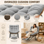Oversized Rocking Chair with Zero-Gravity Foot Rest & Ottoman, Comfy Lounge Chair for Patio, Porch, Balcony, Indoor Reading Nook, Big Cozy Chaise Chair for Outdoor & Home Use, Grey