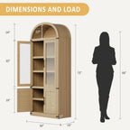 Kitchen Pantry Cabinet, Arched Bookcase with Doors, Wooden Display Cabinet with Storage Shelves, Farmhouse Bookcase for Living Room, Kitchen, Dining Room & Office