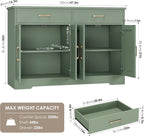 HOSTACK Buffet Cabinet with Storage, 47.2" Kitchen Sideboard Buffet with Drawers, Modern Farmhouse Coffee Bar Station with Shelves, Barn Doors Storage Cabinet for Living Room, Green