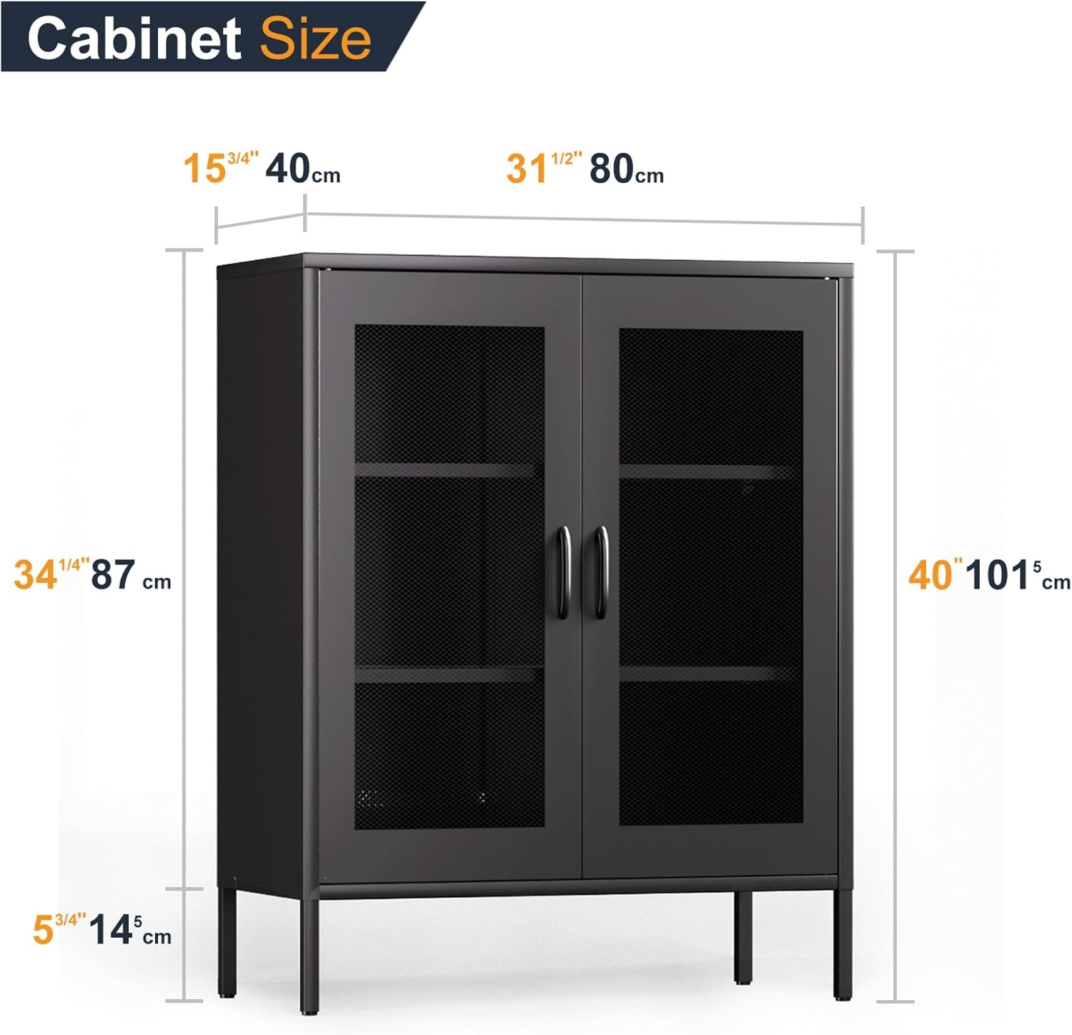 QINPTWUT 40" Industrial Storage Pantry, Kitchen Storage Cabinet with Mesh Door, 2 Adjustable Shelves, Freestanding for Kitchen, Dining Room,Bedroom, Workshop, Office, Garage (Black, 40")