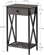 VECELO Tall Nightstand,27.6 inch Wooden End Table with Metal X-Frame,Side Table with Drawer and Storage Shelf for Living Room Bedroom Entryway Small Spaces