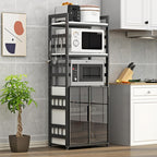 Kitchen Storage Cabinet with Adjustable Shelves Glass Door and Microw Stand Freestanding Cupboard for Dining Room Living Room and Study Room Oven Rack and Bakers Rack Modern Storage Solution