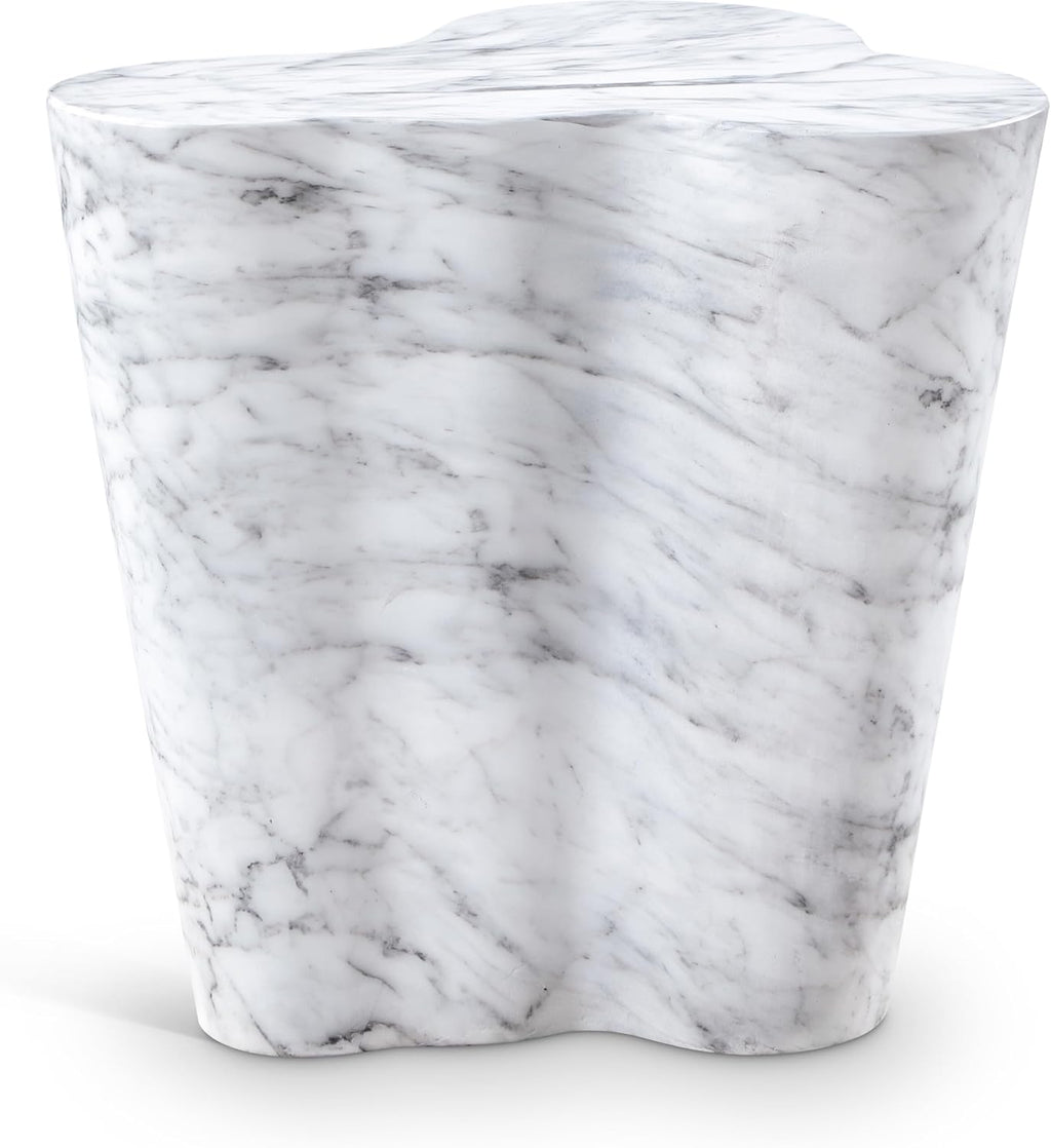 Meridian Furniture 99033White-ET Monza Collection Art Deco Marble Finish Indoor/Outdoor Concrete End Table, 21" W x 18.5" D x 22" H, White