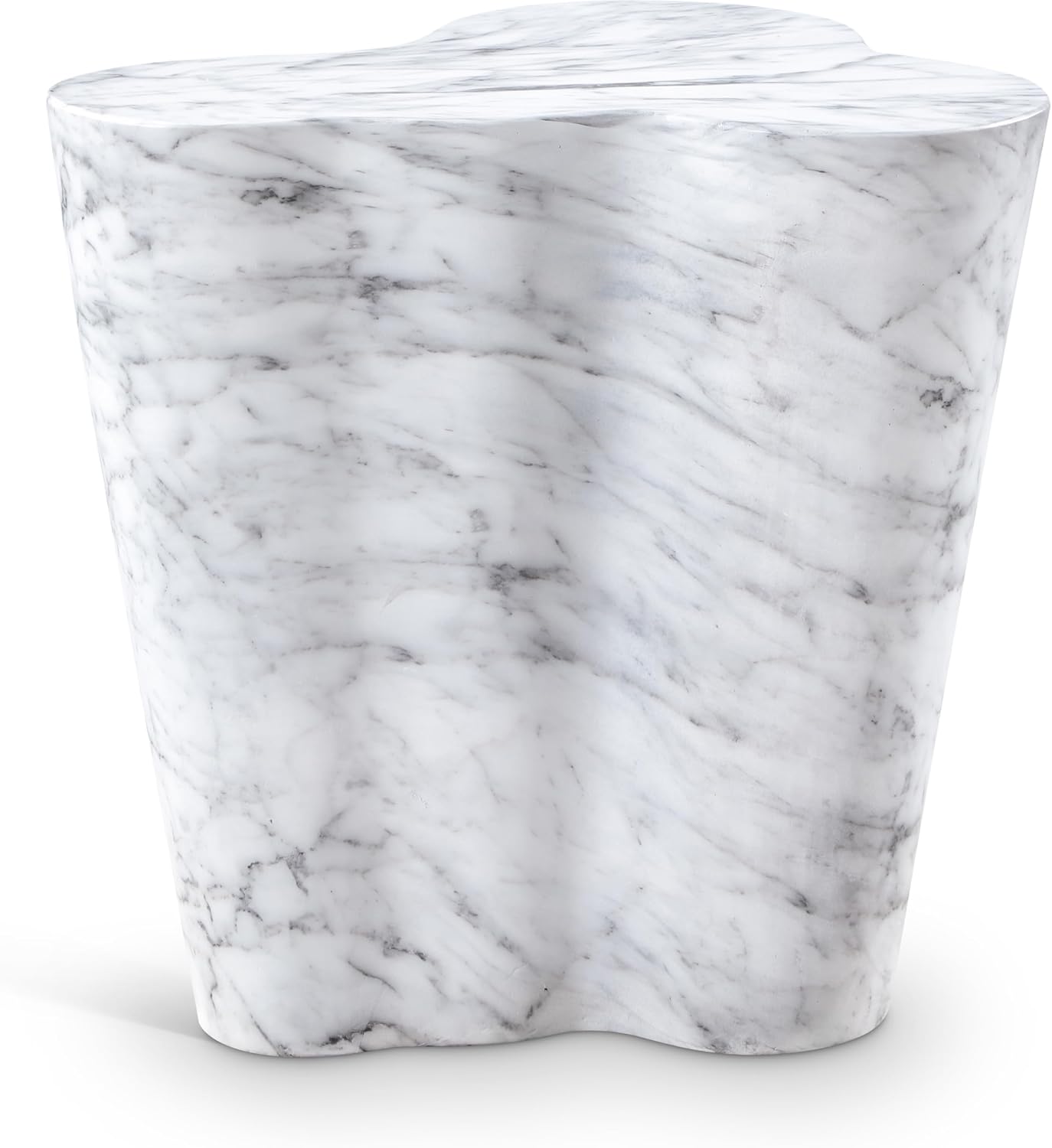 Meridian Furniture 99033White-ET Monza Collection Art Deco Marble Finish Indoor/Outdoor Concrete End Table, 21" W x 18.5" D x 22" H, White
