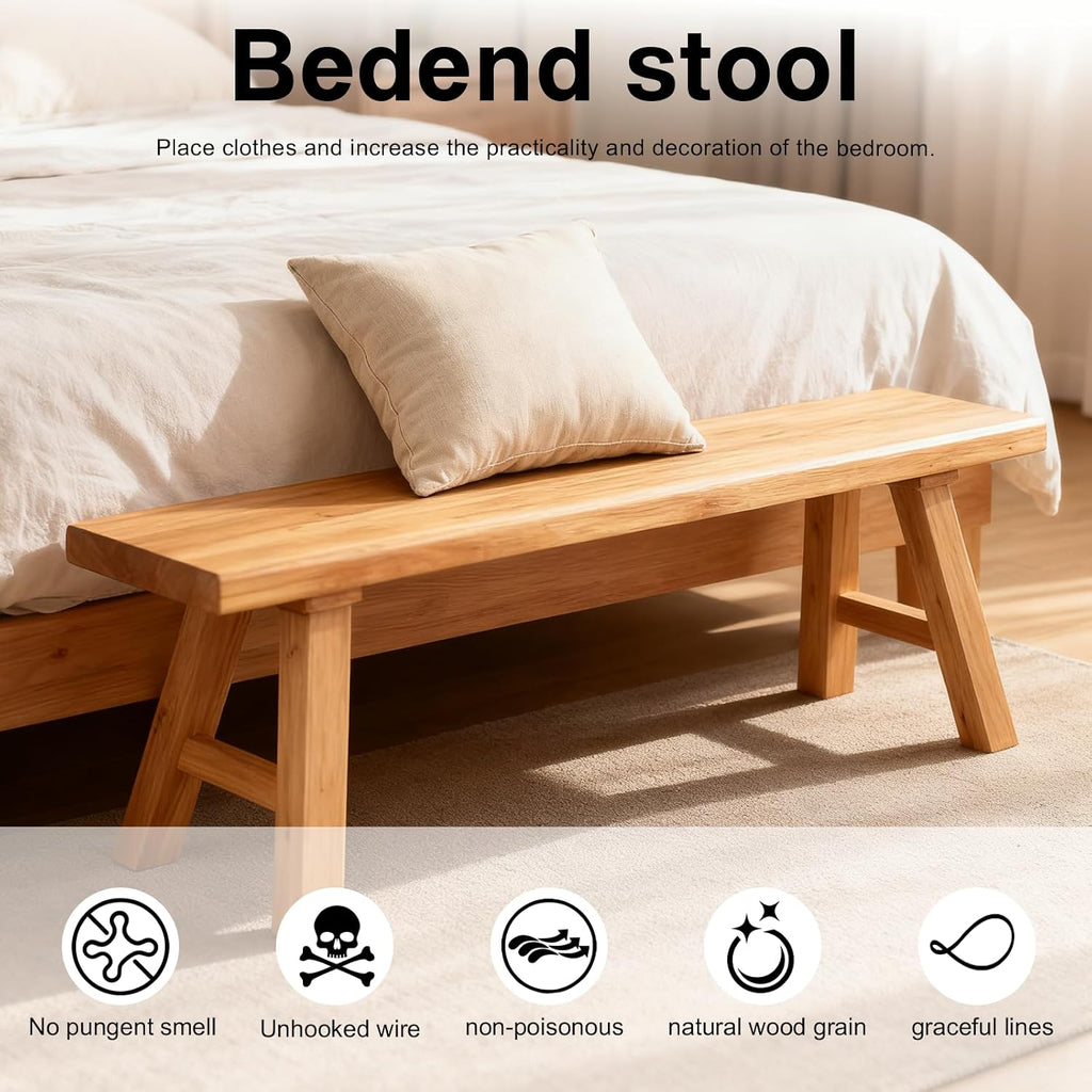 Front Entryway Bench Indoor Hallway Bedroom End of Bed Farm House Rustic Dining Table Vintage Narrow Noodle Bench Solid Wood (L 47.2″x10.2″W x 17.7″H)
