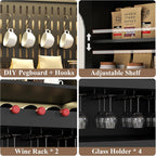 71'' Tall Kitchen Pantry Storage Cabinet, Modern Kitchen Hutches Storage Cabinet with Countertop, LED Black Pantry Cabinet with Wine & Glass Rack, 47'' Extra Wide Pantries with DIY Pegboard & Drawers