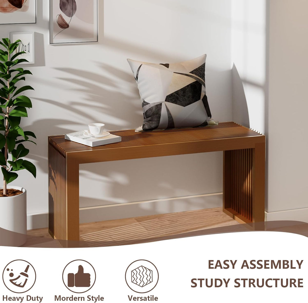 APRTAT Bamboo Dining Bench Indoor Long Entryway Shoe Rack Bench,Outdoor Modern Wood Benches 35 Inch Bamboo Bench for Living Room Hallway Bedroom Bathroom