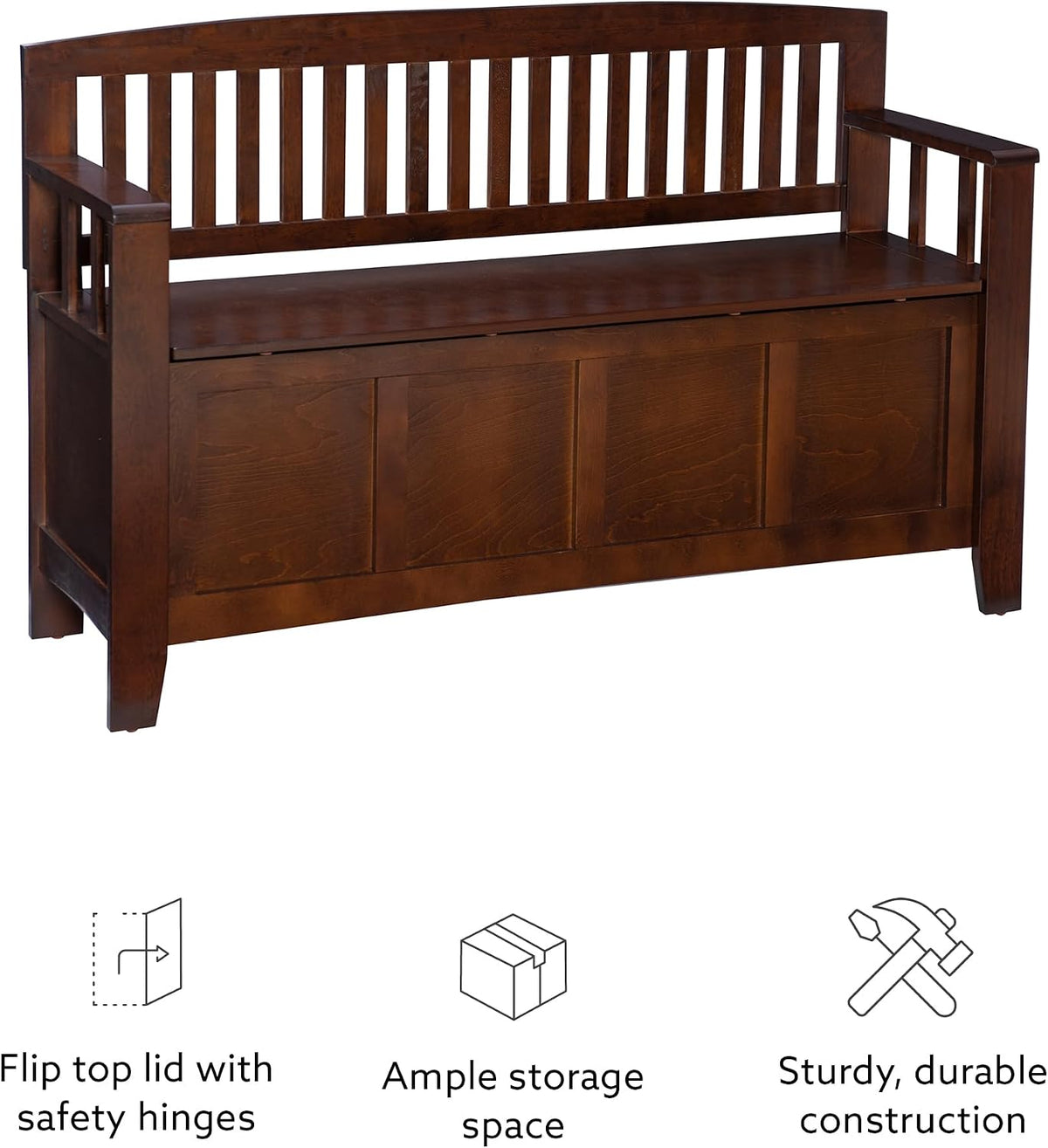 Linon Home Dcor Linon Home Decor Cynthia Storage Bench, 50"w x 17.25"d x 32"h, Walnut