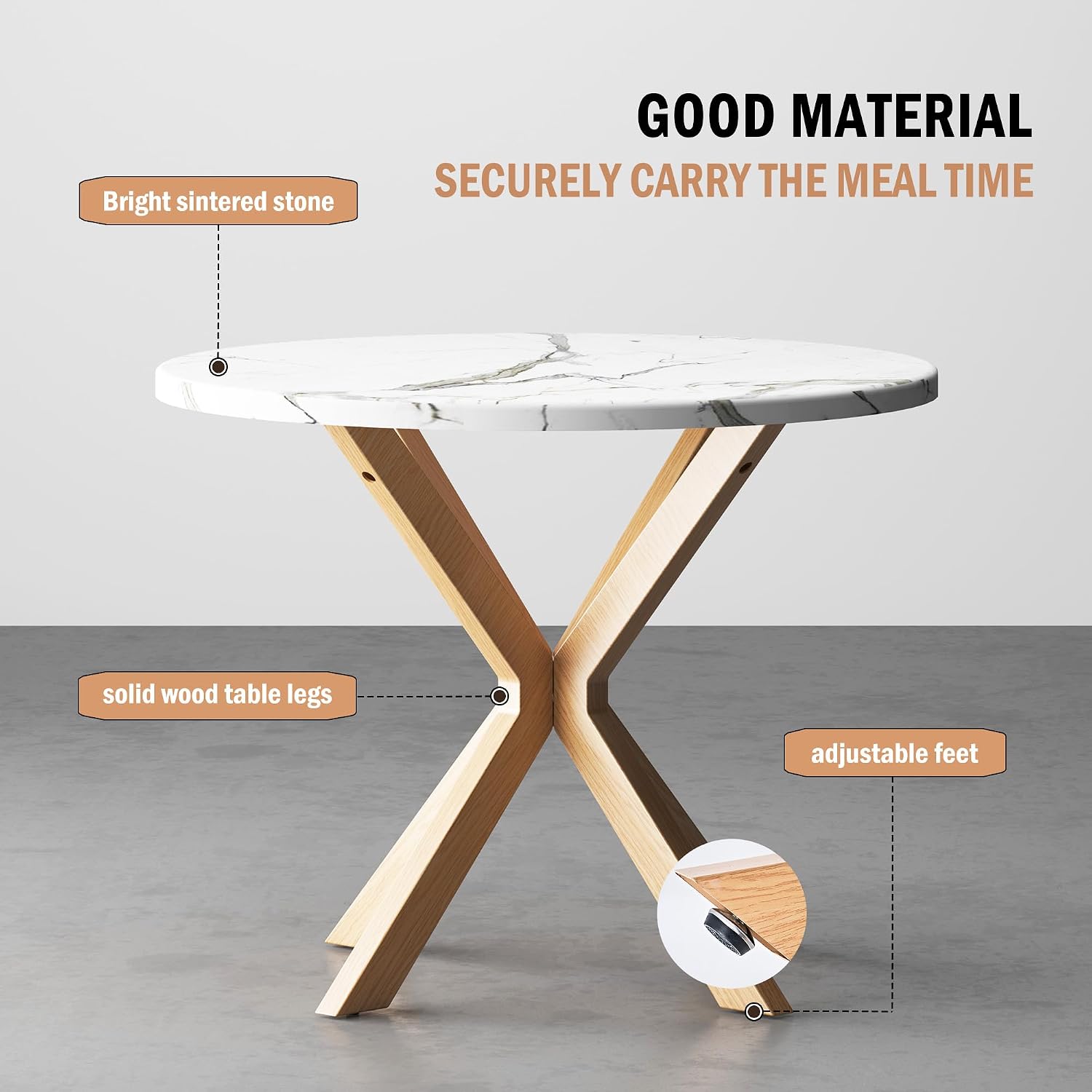 DlandHome Round Dining Table for 4, 39.4 Inches Kitchen Table with X Shaped Wooden Pedestal Base, Circle Dinner Tables for Dining Room, Kitchen, Living Room(Table Only), Marble & Oak Color