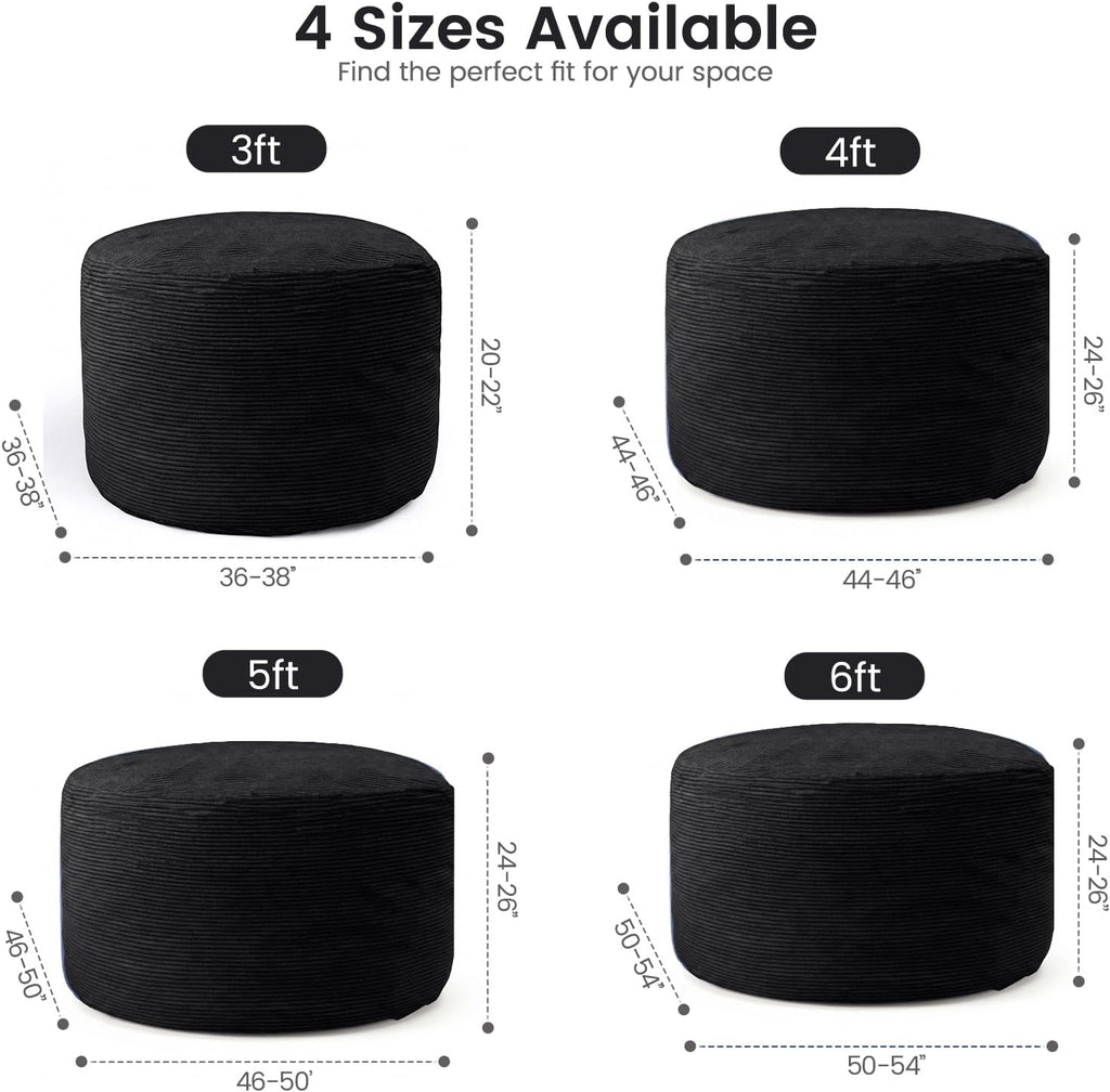 Bean Bag Chairs for Teens, 3FT Bean Bag with Memory Foam Filling, Bean Bag Chairs with Plush Microfiber Removable Cover, Cozy Sofa for Reading, Gaming- Black