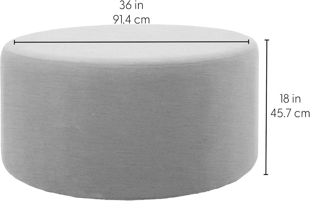 FDP 36" Round Oversized Outdoor Ottoman Featuring Sunbrella Fabric - Weather-Resistant, Fade-Resistant, Fully Assembled Patio Furniture for Backyard or Poolside Seating, 18" H - Canvas Granite