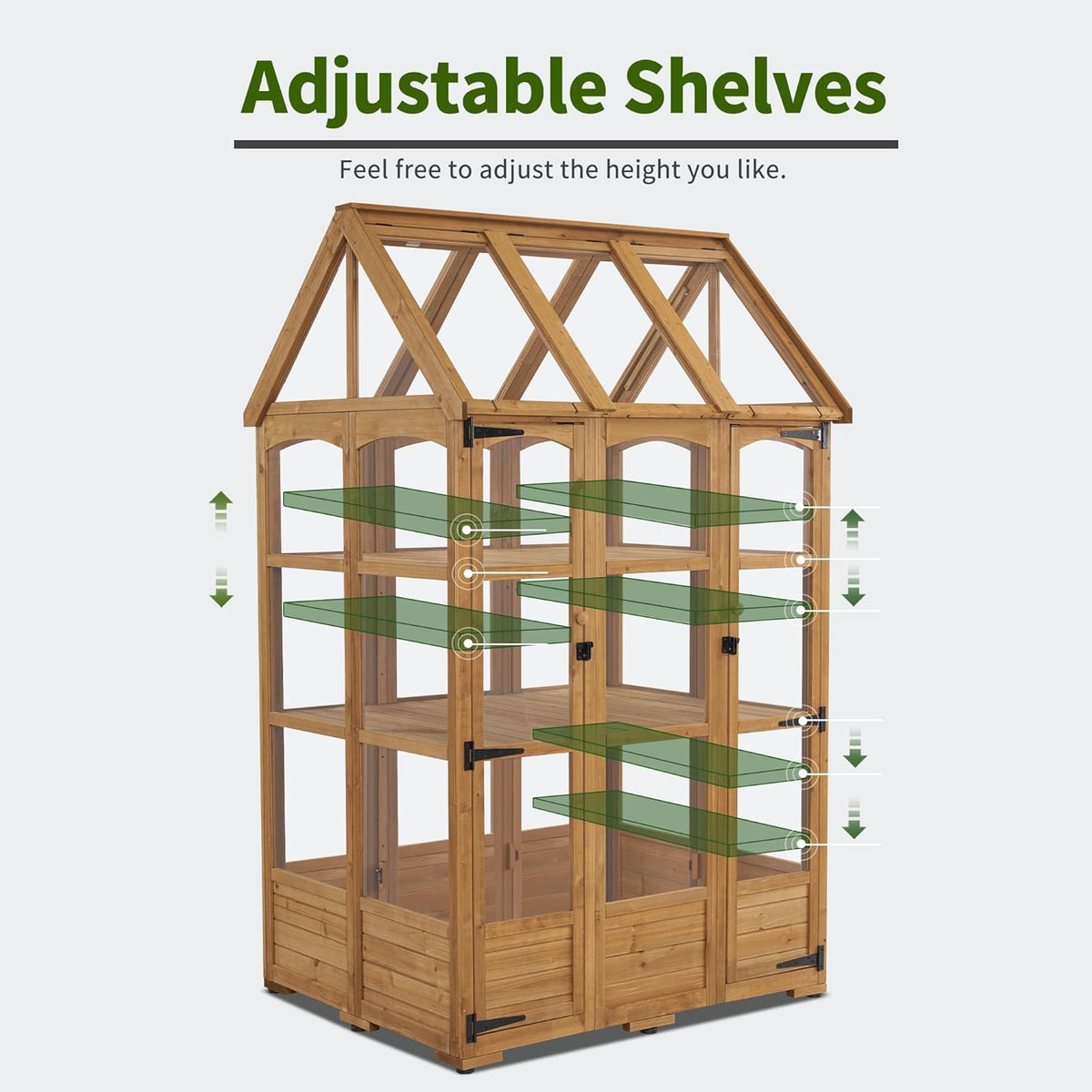 MCombo Wooden Greenhouse, Outdoor Greenhouse with Adjustable Roof Vent and 6 Lockable Door for Backyard/Outdoor Use, (48 x 38.8 x 83.9 Inches) 0851 (Natural)