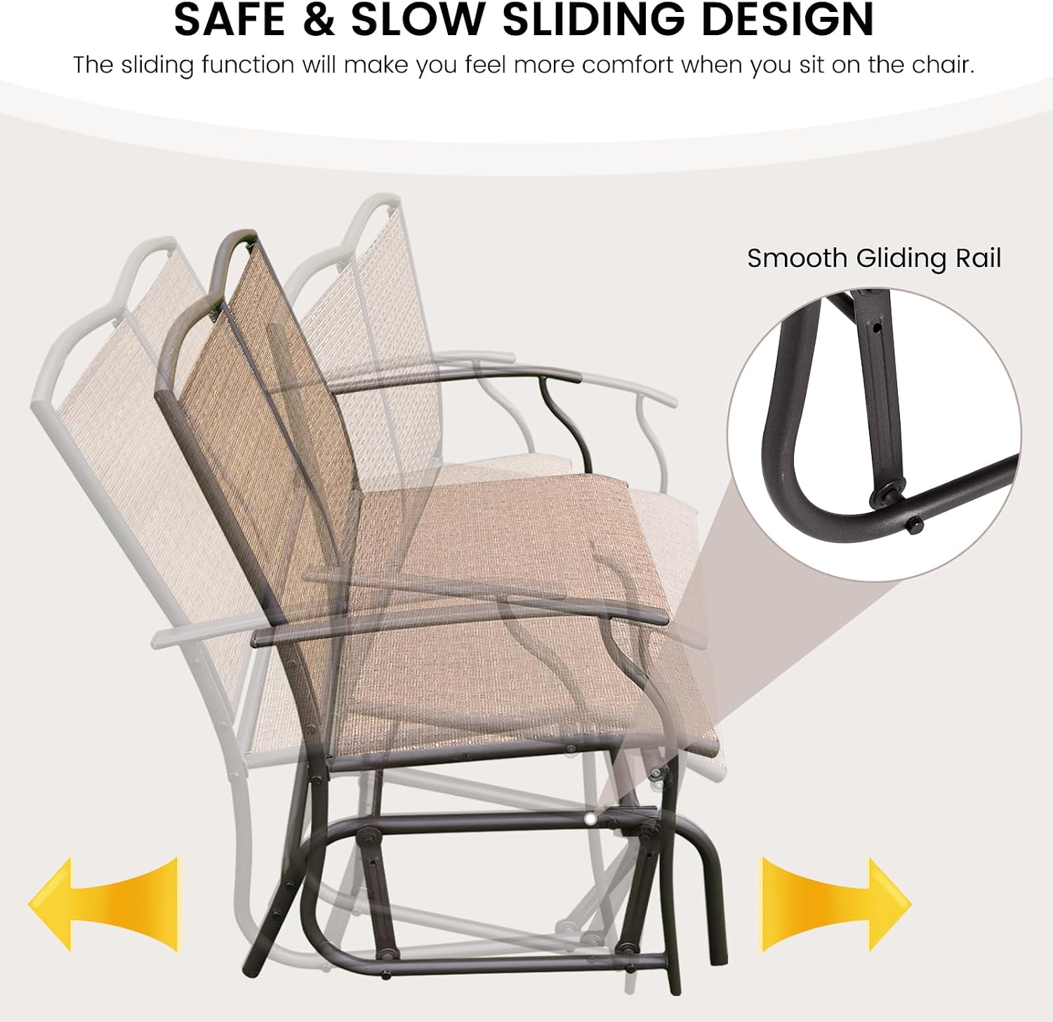 GIANTEX Patio Glider Benches for Outside, Swing Glider Chair w/Steel Frame | 400 LBS Capacity, Patio Swing Rocker, 2-Person Loveseat for Backyard, Poolside, Lawn, Balcony, Porch Glider Bench(Brown)