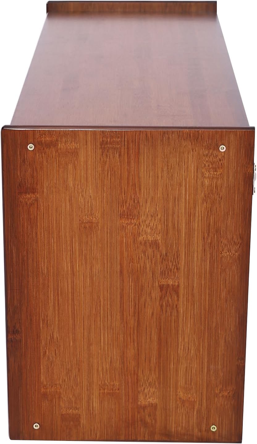 Xuthusman 2 Tier Small Kitchen Pantry Cabinet,30.3in Bamboo Sideboard with Glass Doors Cupboard Food Pantry Cabinet Adjustable Shelves Countertop Storage for Kitchen Dining Room (Walnut)