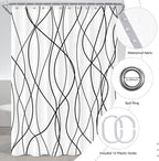 Punkray Black and White Striped Wavy Line Polyester Shower Curtain for Bathroom with Hooks, Extra Long Shower Curtains 96 Inches Long, Weighted Hem, Waterproof Bath Accessories