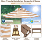 Kids Picnic Table Set with Benches and Umbrella, Foldable Wooden Table and Chair Set for Indoor and Outdoor Use, Playroom Furniture for Toddlers, Children, Baby (Brown)