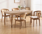 CIMOTA Mid-Century Modern Rattan Wood Dining Chairs Set of 4, Farmhouse Kitchen Chairs with Barrel Cane Backrest/Upholstered Seat/Natural Oak Finish for Dining Room/Cafe/Bistro, Linen Beige