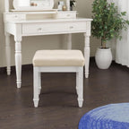 Solid Wood Vanity Bench Stool, Small Vintage Ottoman Foot Stool with Off-White Button Tufted PU Cushion Carved Footrest Rustic Stools for Bedroom Living Room,18.5 * 14.2 * 18.5in